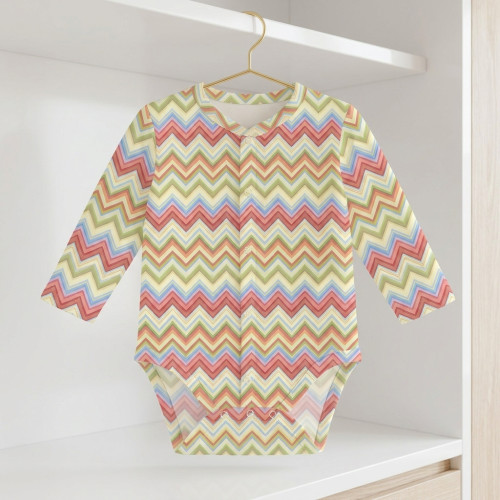 Боди Передняя застежка с длинным рукавом для малышей BLS005  ZIG ZAG COLORFUL