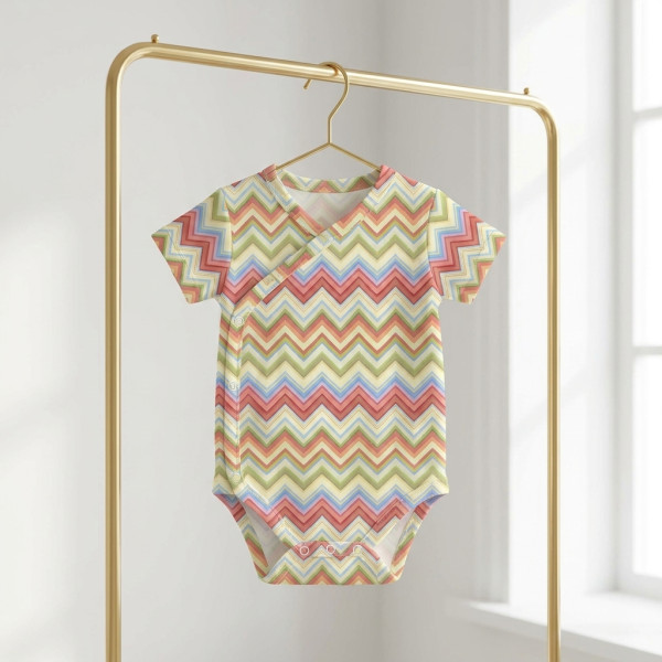 Боді Kimono з кортким рукавом для немовлят BSHL004  ZIG ZAG COLORFUL