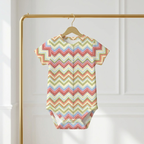 Боді Передня застібка з коротким рукавом для немовлят BSHL009  ZIG ZAG COLORFUL