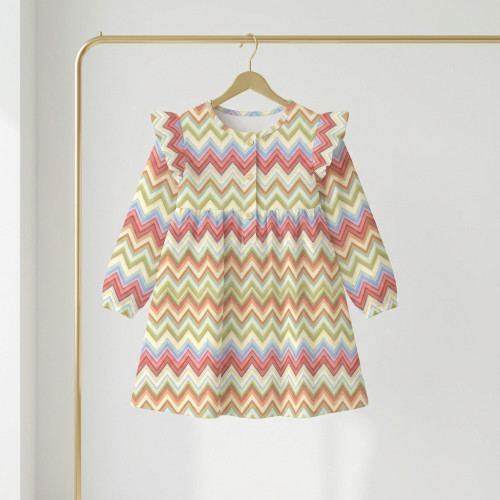 Чарівна нічна сукня з рюшами та довгим рукавом з бавовни Supima DR016 ZIG ZAG COLORFUL