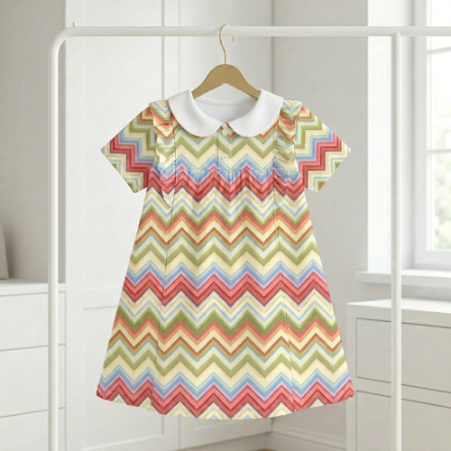 Сукня  з коротким рукавом і оборкою i комірцем з бавовни Supima DR018CL ZIG ZAG COLORFUL