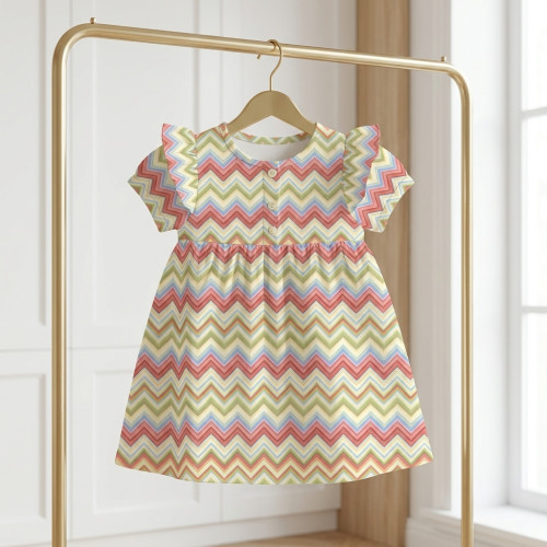 Платье с коротким рукавом и оборкой из хлопка Supima DR019 ZIG ZAG COLORFUL