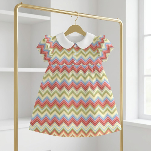 Платье с коротким рукавом и оборкой из хлопка Supima DR019CL ZIG ZAG COLORFUL