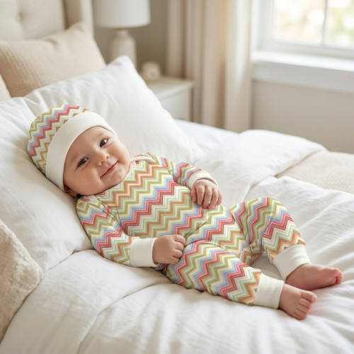 Дитяча шапочка з відворотом H004  ZIG ZAG COLORFUL