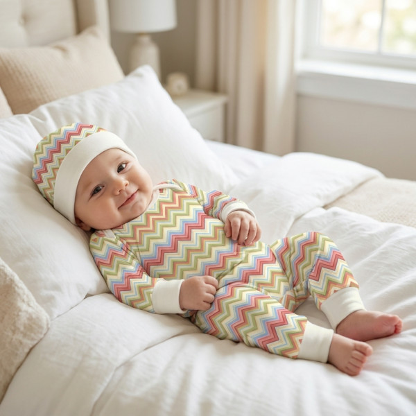 Дитяча шапочка з відворотом H004  ZIG ZAG COLORFUL