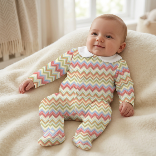 Слип с воротничком из 100% хлопка Pima — модель K063 ZIG ZAG COLORFUL