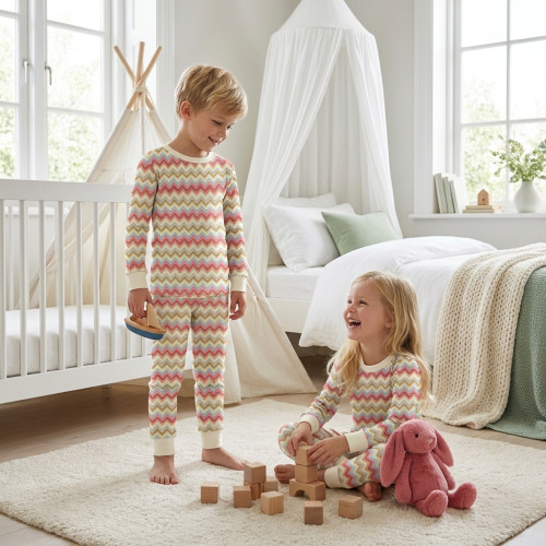 Дитяча піжама з довгим рукавом з 100% pima котона PJ001 ZIG ZAG COLORFUL