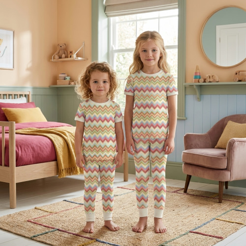 Піжама з візерунком із супіма бавовни PJ008 ZIG ZAG COLORFUL
