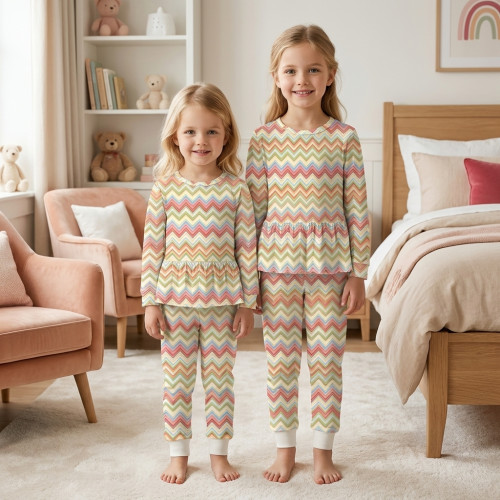 Піжама для дівчаток з бавовни Supima з довгим рукавом — модель PJ009 ZIG ZAG COLORFUL