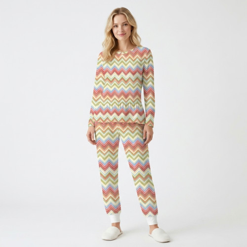 Доросла піжама з довгим рукавом преміальної бавовни Supima PW109  ZIG ZAG COLORFUL