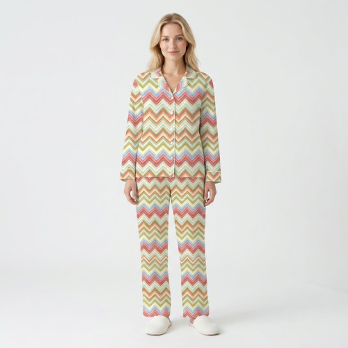 Жіноча класична піжама з англійським коміром та застібкою PW122  ZIG ZAG COLORFUL