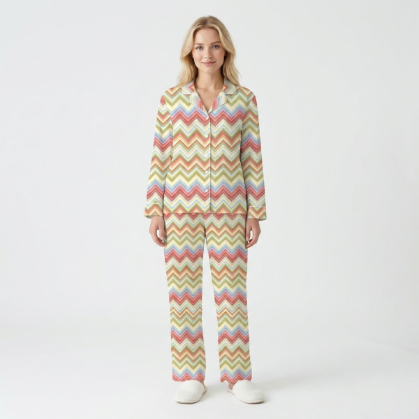 Жіноча класична піжама з англійським коміром та застібкою PW122  ZIG ZAG COLORFUL