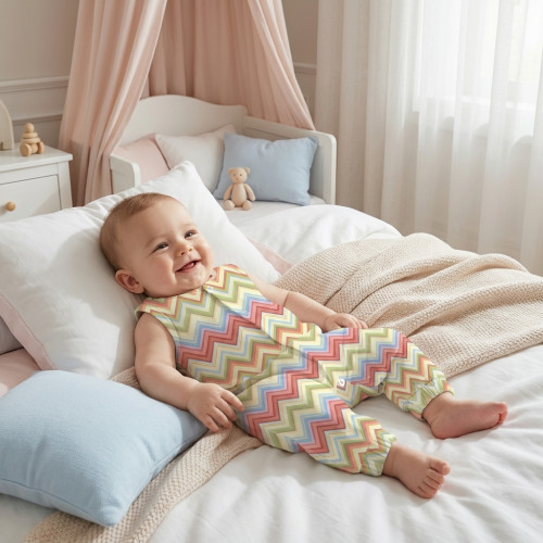 Довгий пісочник із рукавами з бавовни Supima R009 ZIG ZAG COLORFUL