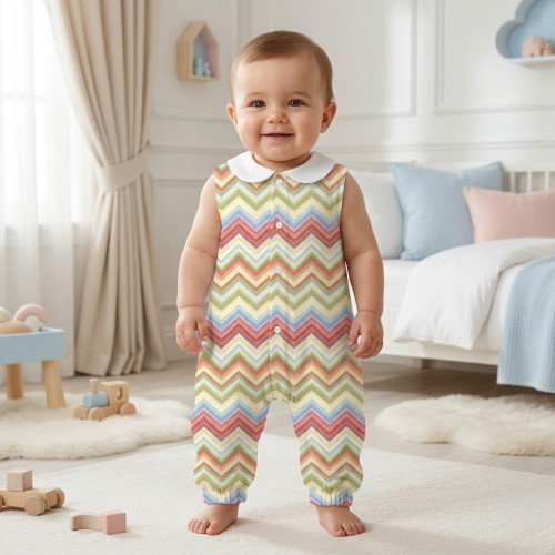 Длинный песочник с рукавами и воротником Supima R009CL ZIG ZAG COLORFUL