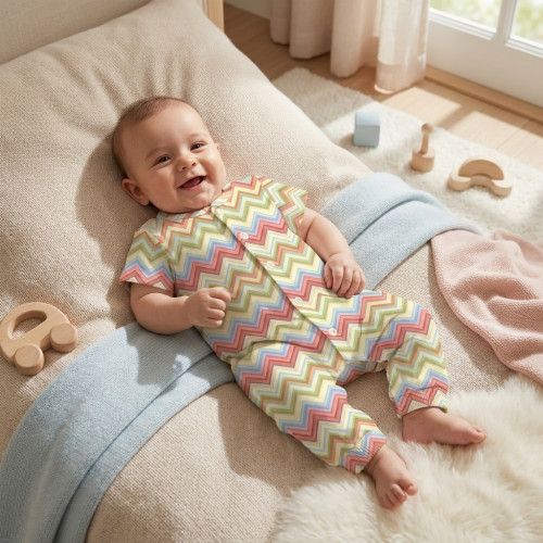 Довгий пісочник із рукавами з бавовни Supima R017 ZIG ZAG COLORFUL