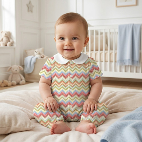 Довгий пісочник із рукавами з бавовни з комiрцем Supima R017CL ZIG ZAG COLORFUL