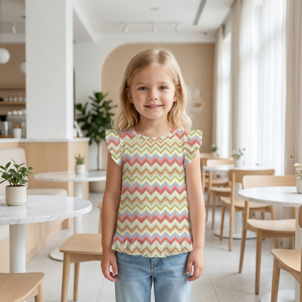 Футболка з рюшами для дівчаток TSH003 ZIG ZAG COLORFUL
