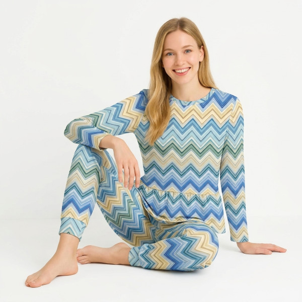 Доросла піжама з довгим рукавом преміальної бавовни Supima PW109  ZIG ZAG JEANS