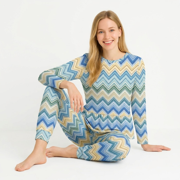 Доросла піжама з довгим рукавом преміальної бавовни Supima PW109  ZIG ZAG JEANS