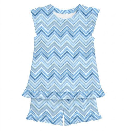 Коротка піжама для дівчаток  з рюшами  із бавовни Supima PJ007 ZIG ZAG OCEAN