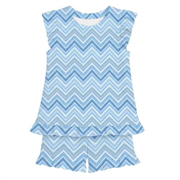 Коротка піжама для дівчаток  з рюшами  із бавовни Supima PJ007 ZIG ZAG OCEAN