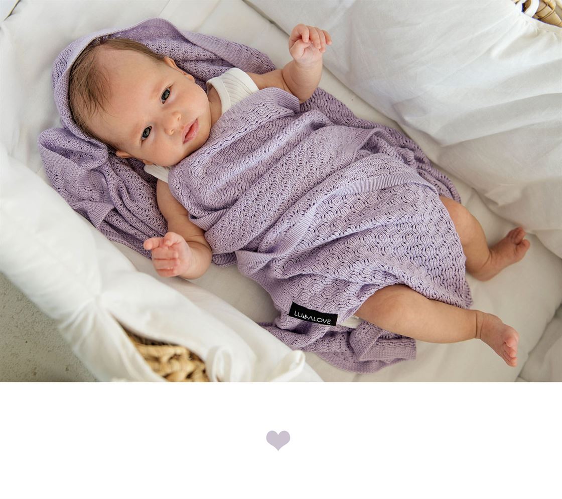 Дитячий ажурний плед LULLALOVE Butterfly Dusky Lilac 90х90 см