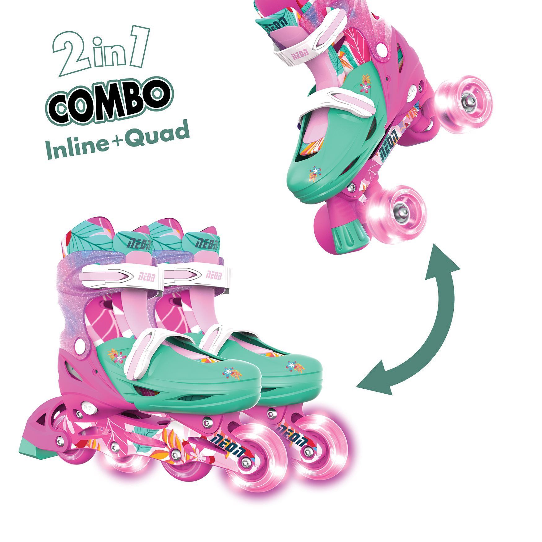 NEON Роликові ковзани Combo, розмір 34-37, квіти